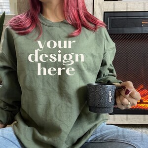Gildan 18000 Sweatshirt Mockup Military Green Sweatshirt Mockup Military Green Crewneck Mockup Heavy Blend Sweatshirt Model Mockup G180