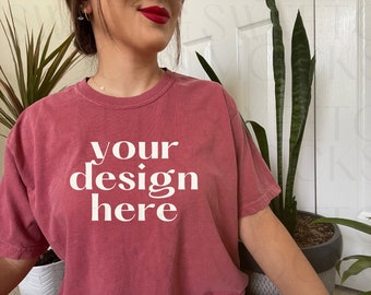 Comfort Colors C1717 Crimson Mockup Oversized Tshirt Mockup Fall Mockup Model Mockup Trendy Mock Crimson Colored Shirt Aesthetic Mockup