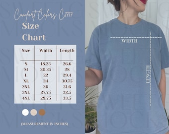 Comfort Colors 1717 Tabella delle taglie - Comfort Colors Tabella delle taglie - Tabella delle taglie - Unisex Tabella delle taglie - Tabella delle taglie Mockup - Guida alle taglie - Mockup alla moda