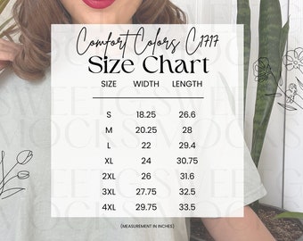 Comfort Colors 1717 Tabella delle taglie - Comfort Colors Tabella delle taglie - Tabella delle taglie - Unisex Tabella delle taglie - Tabella delle taglie Mockup - Guida alle taglie - Mockup alla moda
