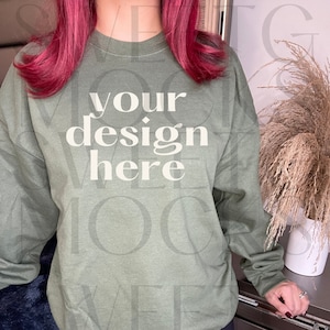 Gildan 18000 Sweatshirt Mockup Military Green Sweatshirt Mockup Military Green Crewneck Mockup Heavy Blend Sweatshirt Model Mockup G180