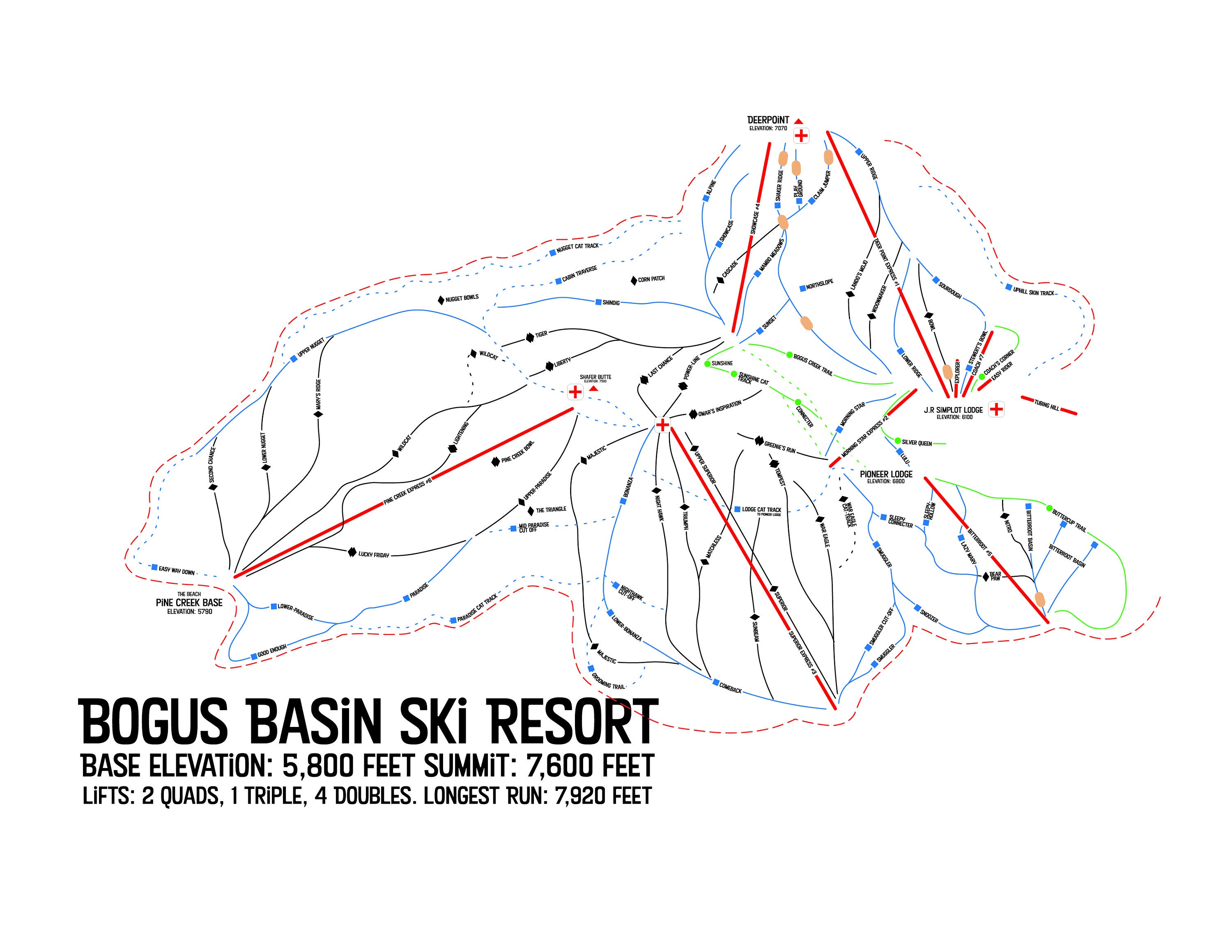 Bogus Basin Aesthetic Trail Map Skiing Poster Snowboarding Poster Winter Decor Wall Art