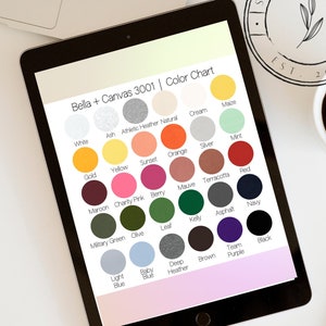 Bella Canvas 3001 Unisex T-Shirt Color Chart, Bella Canvas Color Chart Mockup