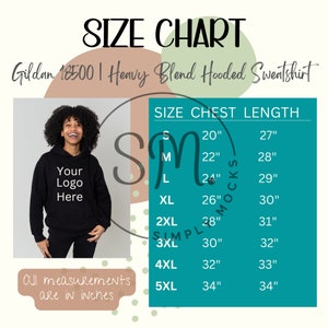 Gildan 18500 Hooded Sweatshirt Size Chart | Gildan Mockups | Sweatshirt Size Chart