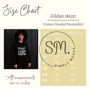 Gildan 18500 Unisex Heavy Blend Sudadera con capucha Tabla de tallas, Tabla de tallas Gildan