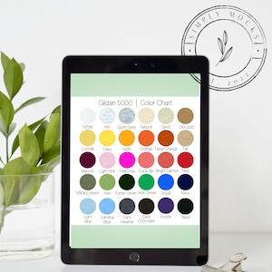 Gildan 5000 Unisex Cotton T-Shirt Color Chart, Gildan Color Chart Mockup