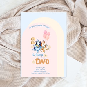 Blue Dog Birthday Invitation Canva Editable Template, Bluey Kids Invite evite card, Bluey Birthday Invitation for Girl