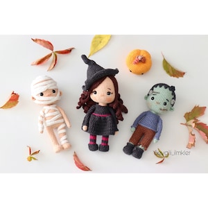 Halloween Pack Witch,Mummy and Frankenstein Amigurimi English Pattern With Pumpkin Gift