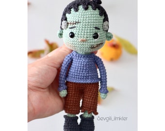 Muñeco Amigurimi De Halloween Frankenstein Con Regalo De Calabaza