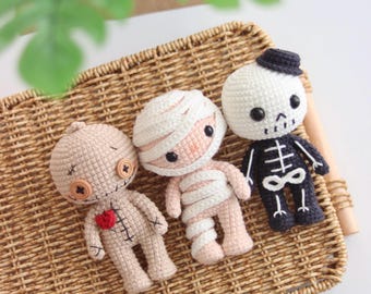 Crochet pattern voodoo, skeloton and mummy (150+ photo) English pattern