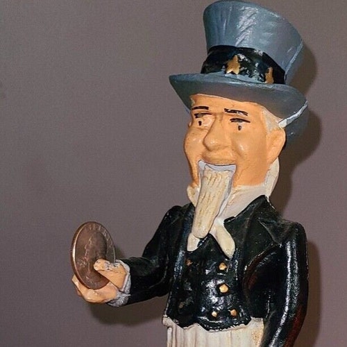 Vintage Cast Iron Mechanical Piggy Bank Etsy