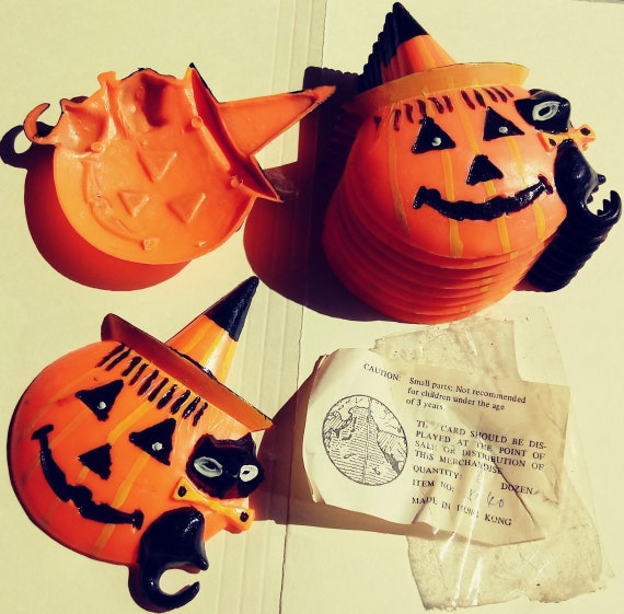 Vintage Halloween Plastic Jackolantern / Cat Cake Topper Etsy