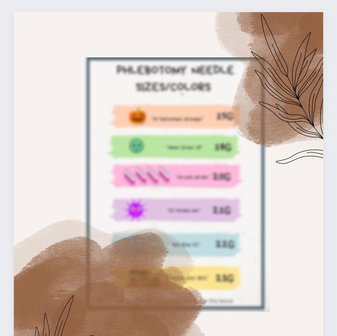 Phlebotomy Needles Cheat Sheet Etsy