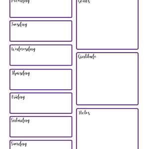 Weekplanner digitaal afdrukbaar - paarse doos