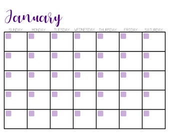 Undated Printable Monthly Calendar with Purple Calligraphy