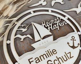 Personalisiertes Türschild Familie Maritim- Herzlich Willkommen- Eingangstür-Holzschild Kreuzfahrt