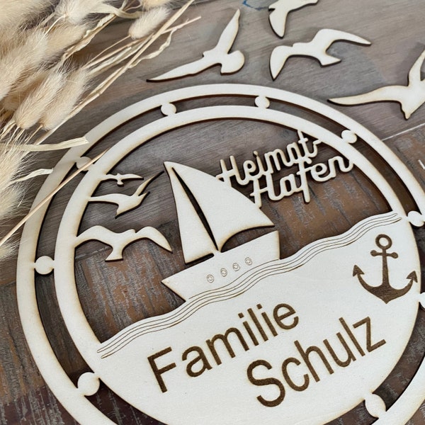 Personalisiertes Türschild Familie Maritim- Herzlich Willkommen- Eingangstür-Holzschild Kreuzfahrt