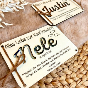 Wooden card money gift confirmation with name, communion, wooden card, confirmation wooden decoration