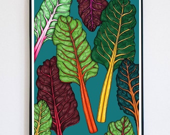 Vegetable Art Print, Rainbow Chard Wall Art, Garden Veg Poster, Vegetable Kitchen Print, Gardening Gift, Allotment