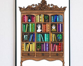 Books Art Print, Bookcase Print, Reading Theme Wall Art, Bookworm Print, Book Lover Poster, Book case, Book Shelf, Book Club, Bookish Gift