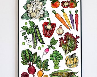Vegetable Art Print, Veggie Print, Gardening Gift, Fruit Vegetable Art, Garden Gifts For Her, Garden Lover