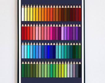 Colour Chart Print, Coloured Pencils, Art Materials Print, Colour Palette, Colour Swatches, Paint Palette Print, Art Studio Print