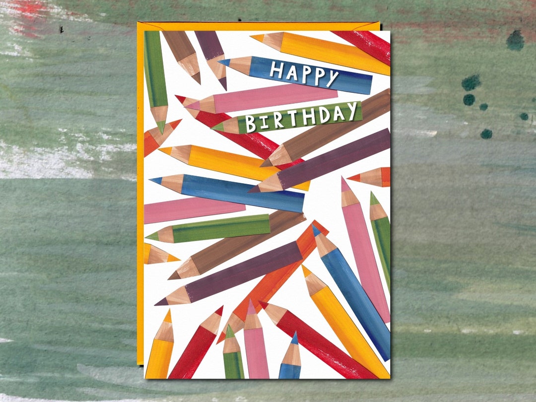 happy birthday art card Images High Quality Grahic Artist Birthday Card, Art Theme Card, Art Teacher Card, Pencils Card ...