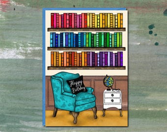 Reading Birthday Card, Books, Bookworm Birthday Card, Book Lover, Book Shelf, Son Books Card Birthday Daughter, Quirky Books Card, Book Worm