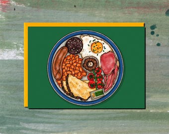 Full English Breakfast Card, Fried Breakfast, Brunch Card, Beans on Toast, Cooked Breakfast, British Food