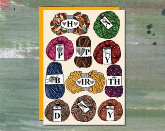 Knitting Card, Wool Card, Knitter Birthday Knitting, Balls of Wool, Crafting Birthday, Grandma Knitting Card Mum, Sewing Card Quilting