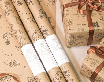 Winnie-the-Pooh Eco Gift Wrap Set | 3 Rolls Vintage Classic Illustration Recycled Wrapping Papers for Christmas, Birthday & Party