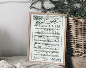 O Come All Ye Faithful Printable Vintage Sheet Music | Christmas Song Carol Hymn Sheet Music Collection for Holiday Decor - Vintage Green
