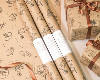 Winnie-the-Pooh Pack of 3 Eco Gift Wrapping Paper Rolls | Vintage Classic Illustration Recycled Gift Wraps for Christmas, Birthday & Party