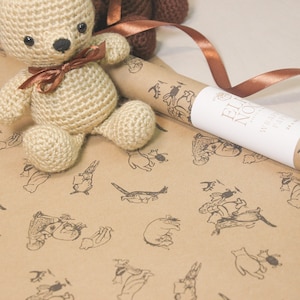 Rotoli di carta da regalo ecologica Winnie-the-Pooh Animal Friends / Carta riciclata classica vintage per confezioni regalo di compleanno per baby shower