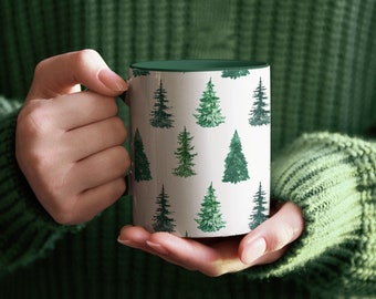 Evergreen Winter Tree Mug 11oz | Hand-drawn Illustration Christmas Gift Mug | 2022 Winter Green Mug Collection