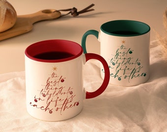 Christmas Lettering Red & Green Mug 11oz | Christmas Quote Tree Gift Mug Set | Secret Santa Gift for Friends, Family, Coworkers