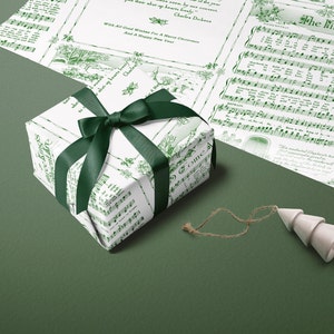 Christmas Carol Wrapping Paper Rolls | Green Vintage Holiday Music Sheets Gift Wraps