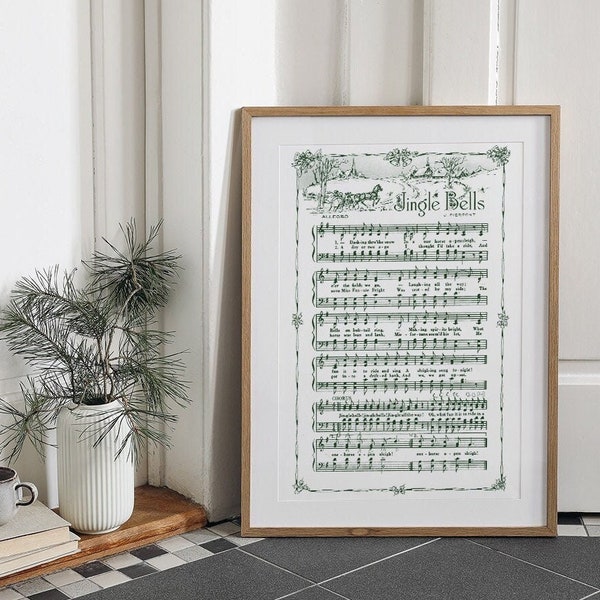 Jingle Bells Printable Vintage Sheet Music | Christmas Carol Hymn Sheet Music Collection for Song Practice, Holiday Decor - Vintage Green