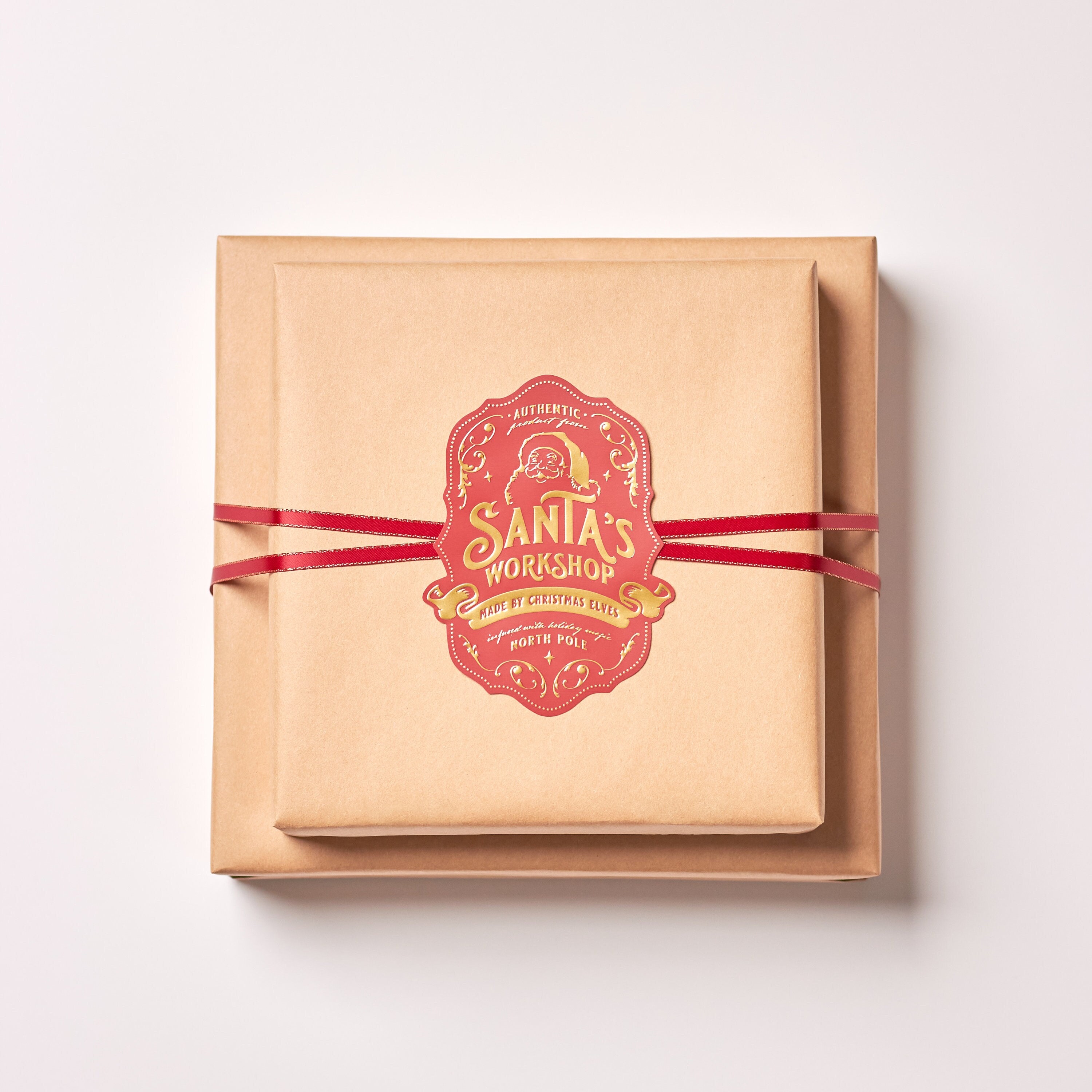 Christmas Gift Tag Stickers for Children's Holiday Presents, Premium Large Gold Embossed Labels for Kids Gift Wrapping, Santa's Workshop