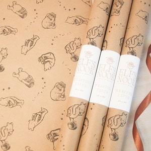 Rotoli di carta da regalo ecologica Pooh&Honey / Classiche carte da regalo riciclate con illustrazione di Winnie-the-Pooh per confezioni regalo per feste e compleanni per bambini