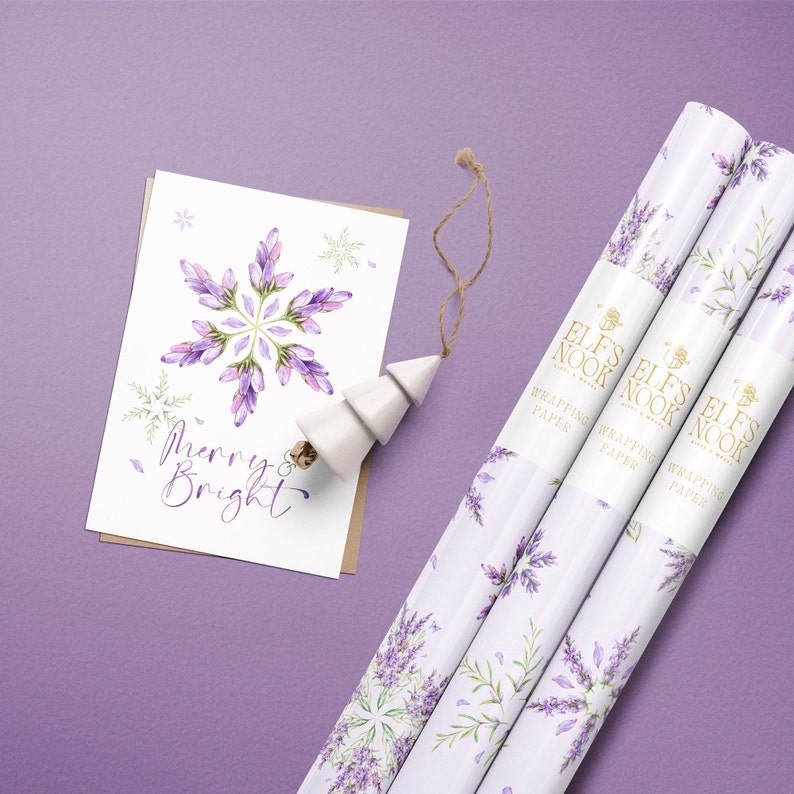 Lavender Snowflake Blossom Greeting Cards With Envelopes Merry & Bright Flower Purple Christmas Holiday Card Pack, Set Of 5, 10, 25, 50 image 4