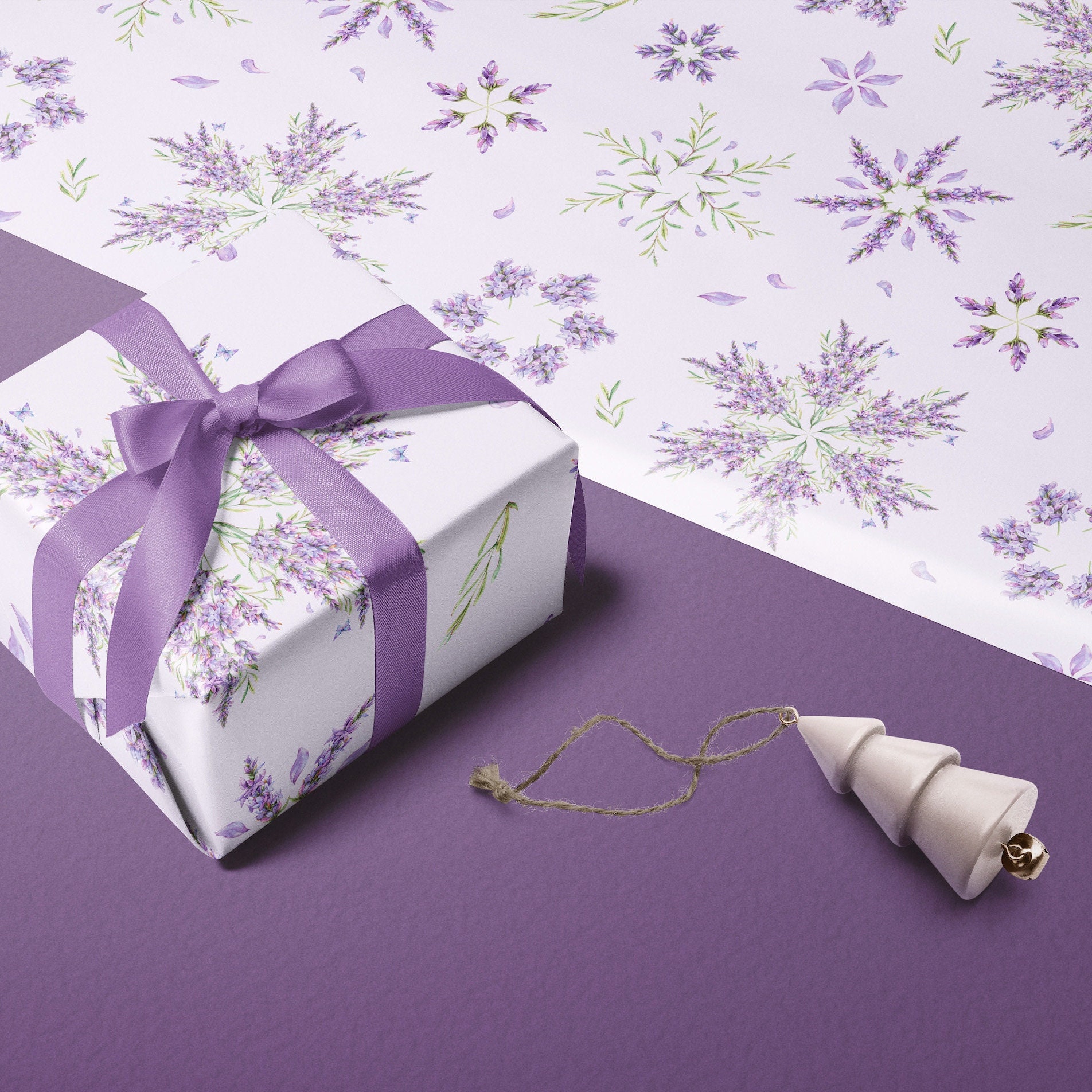 Purple Pressed Flowers Wrapping Paper – Gray Starling Designs
