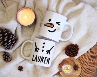 Jumbo Snowman Mugs with Personalized Name | 20oz Large Mugs with Customized Snowman for Christmas Gift, Secret Santa Gift