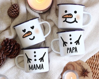 Snowman Family Mugs for Personalized Christmas Gift Set | Couple, Friends Holiday Gift Matching Cup Set for Hot Chocolate, Coffee, Tea