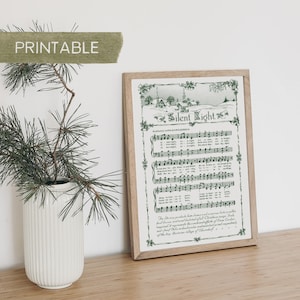 Silent Night Printable Vintage Sheet Music | Christmas Hymn Carol Sheet Music Collection for Song Practice, Holiday Decor - Vintage Green