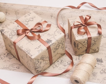 Pooh Vintage Map Eco Gift Wrapping Papers | Hundred Acre Wood Winnie-the-Pooh Recycled Kraft Brown Gift Wraps for Holiday, Christmas & Party