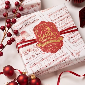 Christmas Gift Tag Stickers for Children's Holiday Presents, Premium Large Gold Embossed Labels for Kids Gift Wrapping, Santa's Workshop