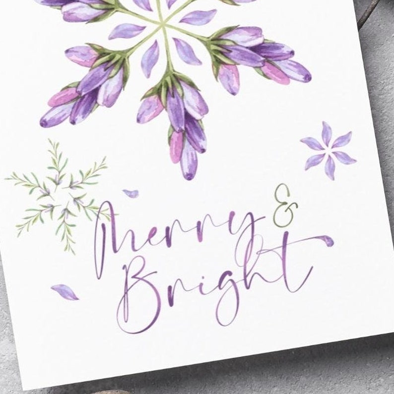 Lavender Snowflake Blossom Greeting Cards With Envelopes Merry & Bright Flower Purple Christmas Holiday Card Pack, Set Of 5, 10, 25, 50 image 5