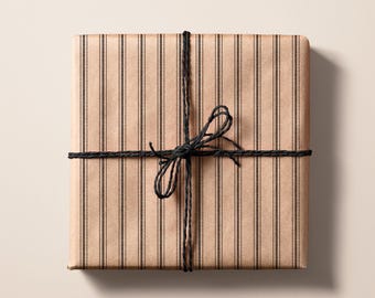 Rustic Black Stripe Gift Wrap: Recycled Kraft Paper