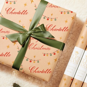 Personalized Eco Wrapping Paper with Light String | Recycled Sustainable Gift Wrap for Christmas and Birthday Presents
